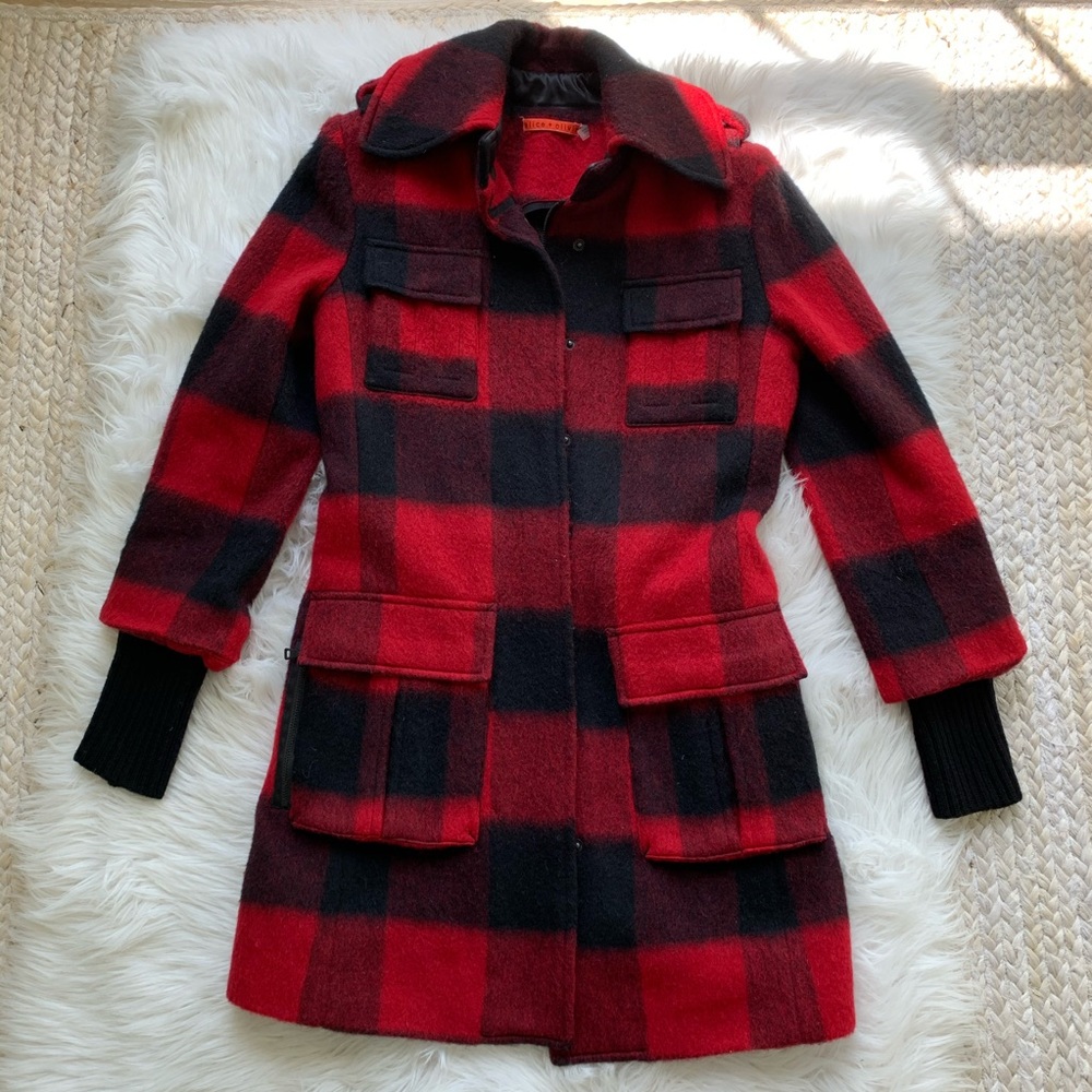 Alice + Olivia Red Buffalo Plaid Coat